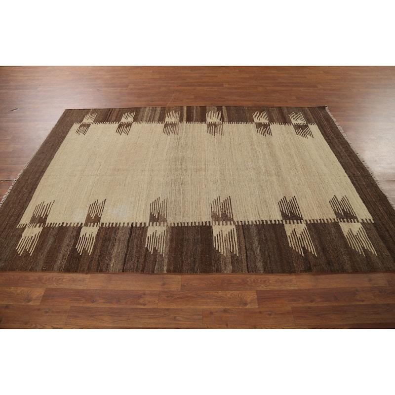 Reversible Nomadic Kilim Persian Area Rug Hand-Knotted Wool Carpet - 5'5"x 7'11"