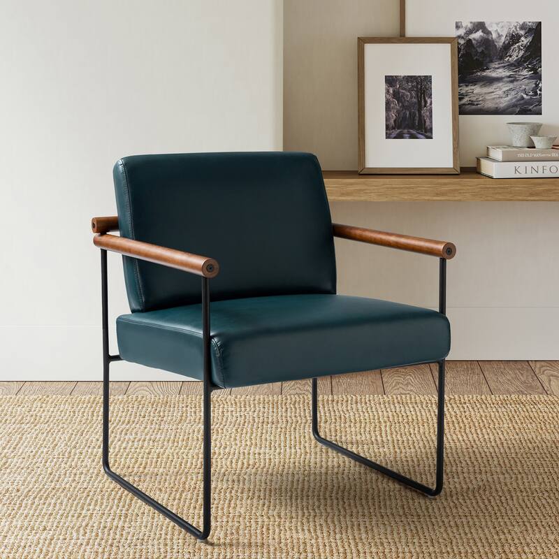 Justo Modern Accent Armchair with Metal Base and Removable Cushion By HULALA HOME - Turquoise