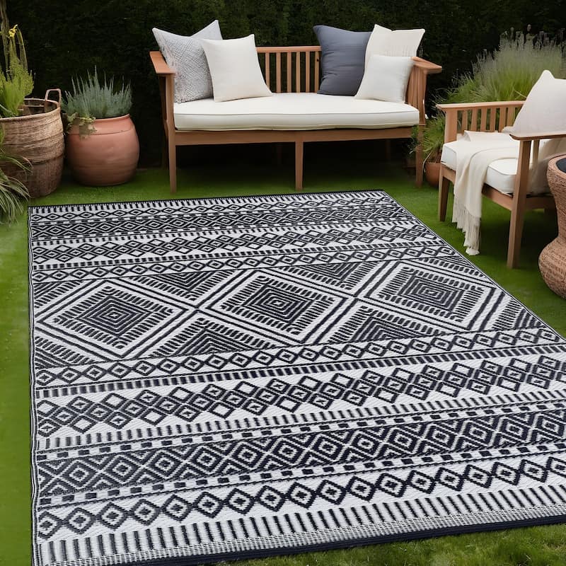 Beverly Rug Boho Outdoor Rug Waterproof for Patio, RV Camping - 8x10 - Blue
