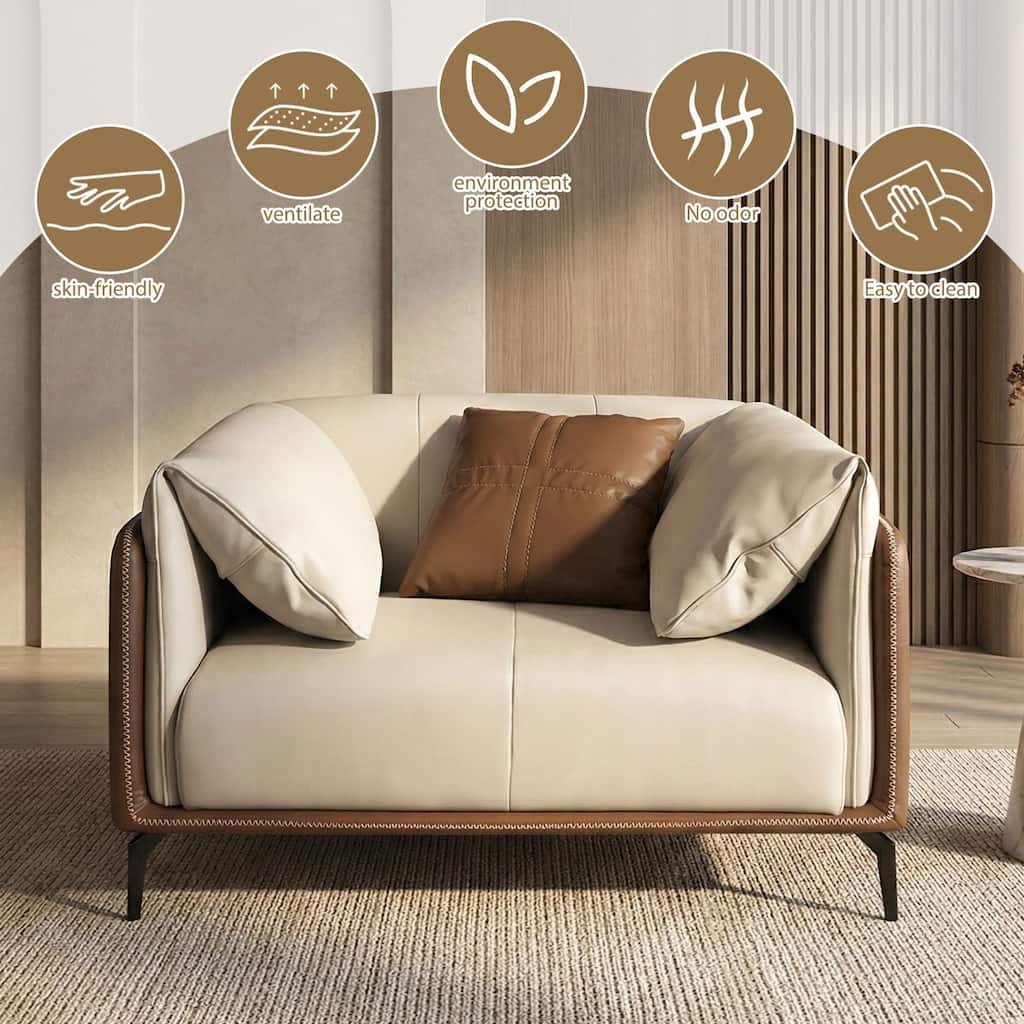 Faux Leather Pillow Top Arm Sofa with Reversible Cushions - 1-seater