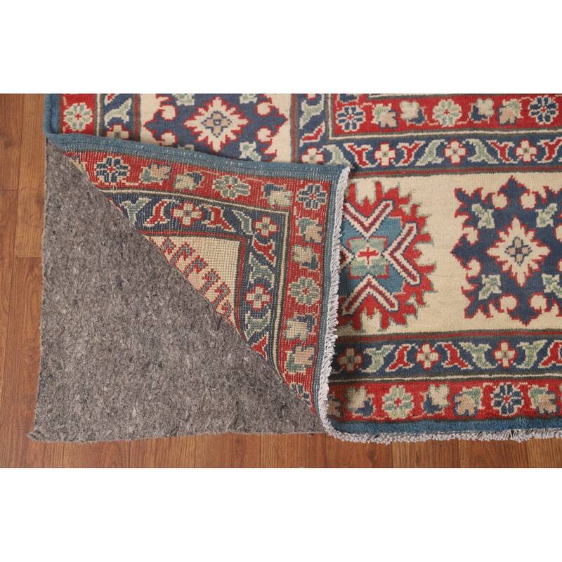 Blue Geometric Kazak Area Rug Handmade Traditional Wool Carpet - 8'2" x 11'6"