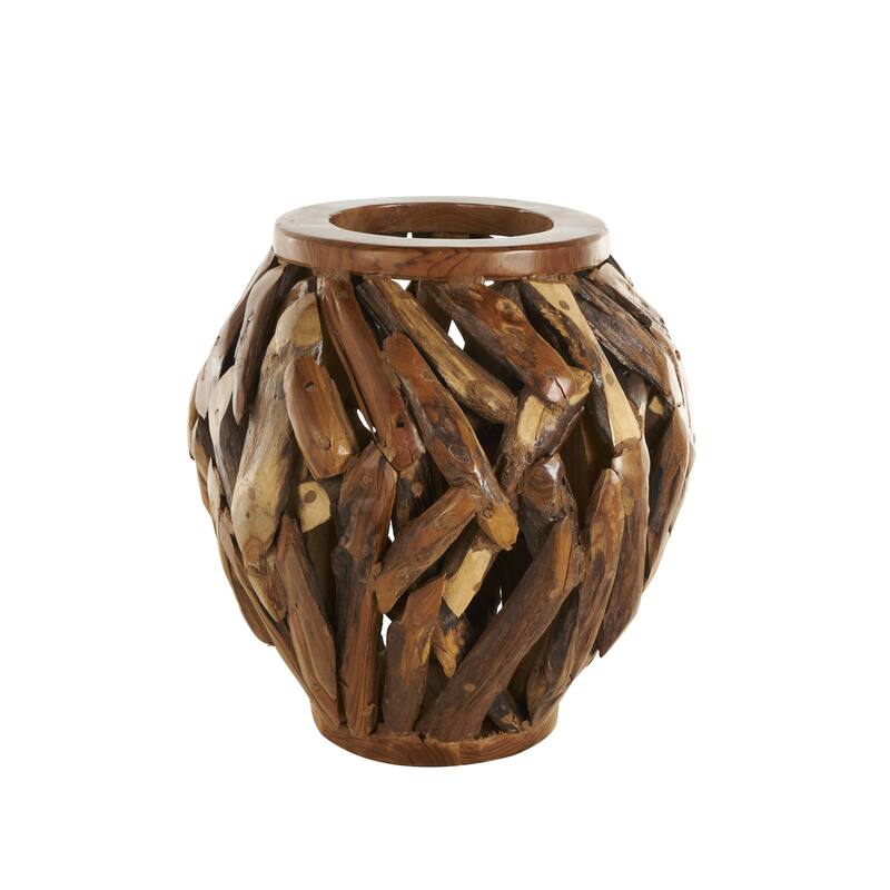 Teak Wood Handmade Live Edge Tree Branch Pot Decorative Vase - Brown - Roche River Decor