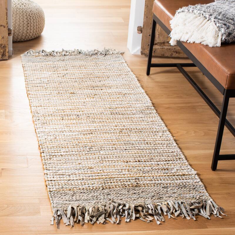 SAFAVIEH Handmade Vintage Boho Leather Lia Modern Stripe Leather - 2' 3" x 6' - Beige/Multi - Runner
