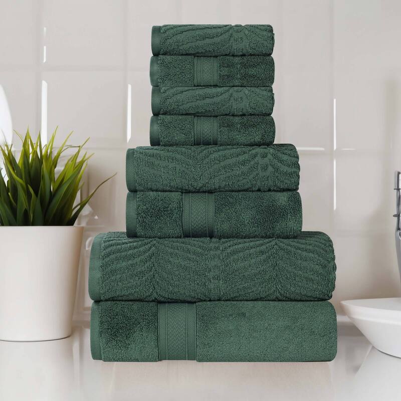 Superior Chevron Zero Twist Solid and Jacquard Cotton 8 Piece Towel Set