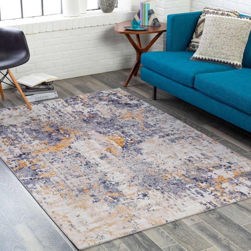 Haile Industrial Abstract Area Rug - 9' x 12' - Mustard