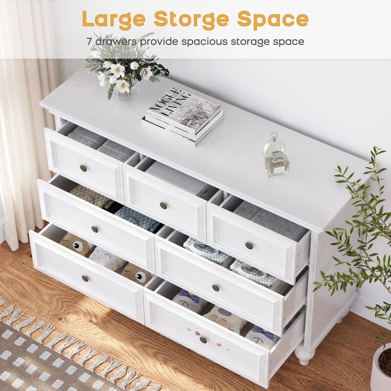 Elam French Country 7 Drawer Dresser Closet Storage Tower Organizer Unit for Bedroom