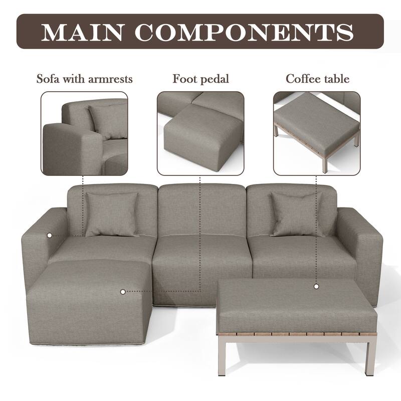 Outdoor No Assembly Patio Conversation Sets with Coffee Table, Ottoman