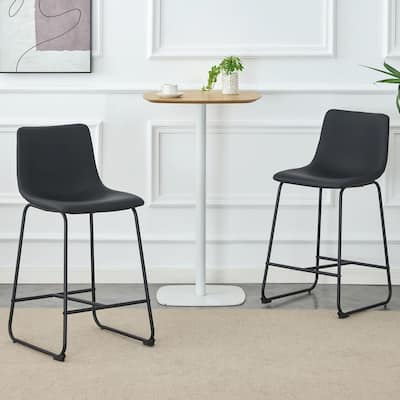 PU Leather Bar Stools Set of 2, Counter Height Bar Stools with Back and Footrest, Kitchens Island Chair with Metal Legs
