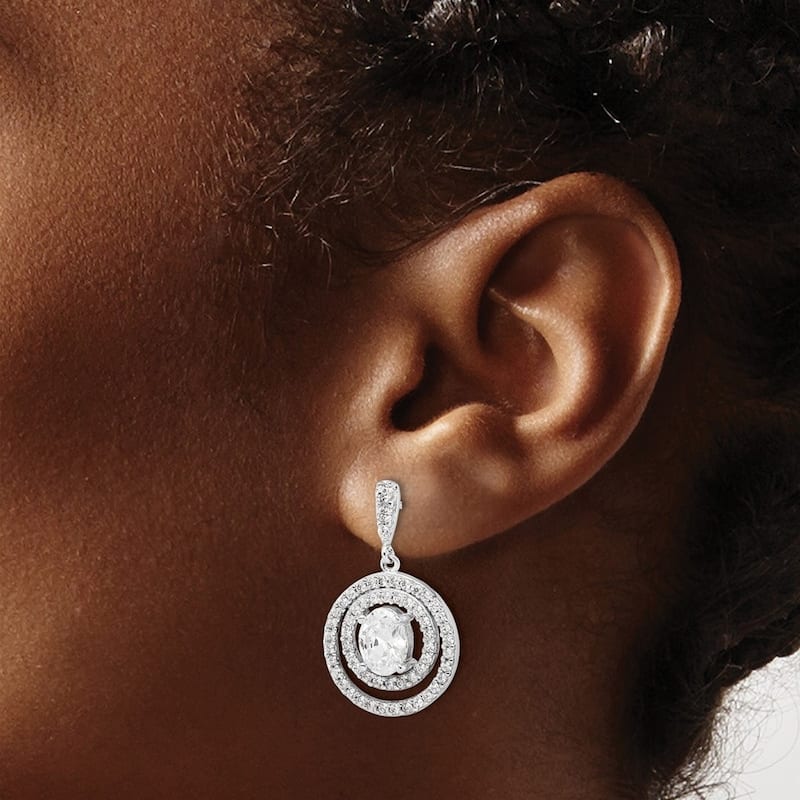 Curata 925 Sterling Silver Circle CZ Cubic Zirconia Dangle Post Earrings - 27x17mm Wide