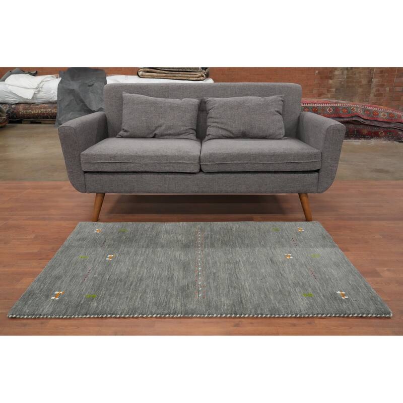 Hand Knotted Oriental 100% Wool Carpet Tribal Animal Pictorial Greys & Charcoal Gabbeh Area Rug - 4' 10'' X 3' 0''
