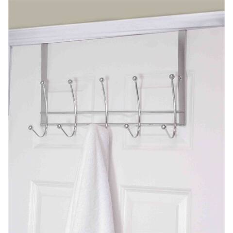 Home Basics Chrome Steel 5-hook Over The Door Hanging Rack