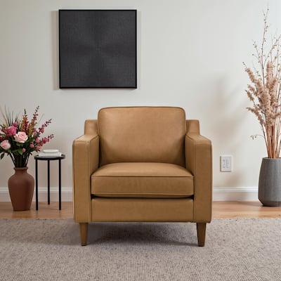 Madeline Mid-Century Modern Style Buffalo Leather Lounge Chair