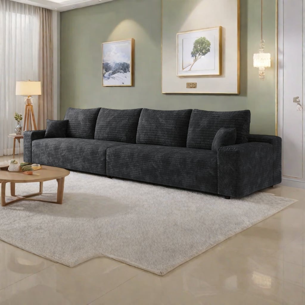 140"Foam 5-Seater Sofa - Plush Corduroy Cloud Couch with Recliner and High-Resilience Foam