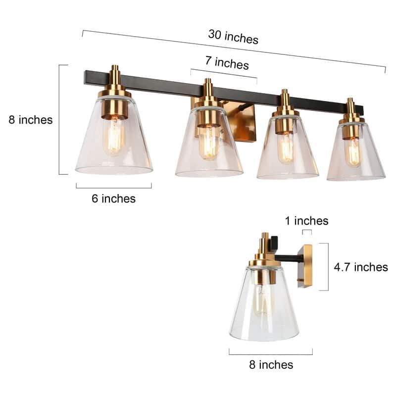 2/3/4 Light Mid-Century Modern Black Gold Bathroom Vanity Lights Clear Glass Wall Sconces
