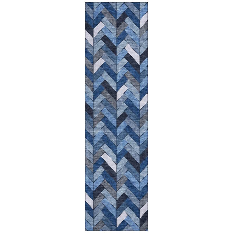 Machine Washable Indoor/ Outdoor Modern Chevron Chantille Rug