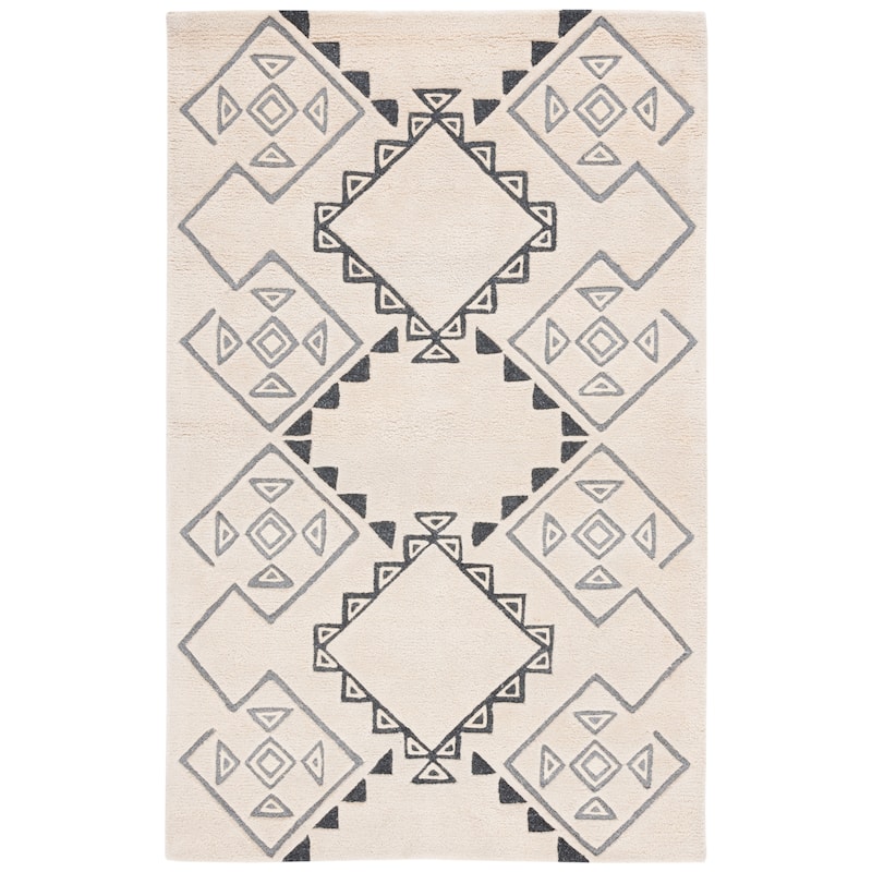 SAFAVIEH Handmade Casablanca Shag Radhika Tribal Wool Rug - 7' Square - Ivory/Grey