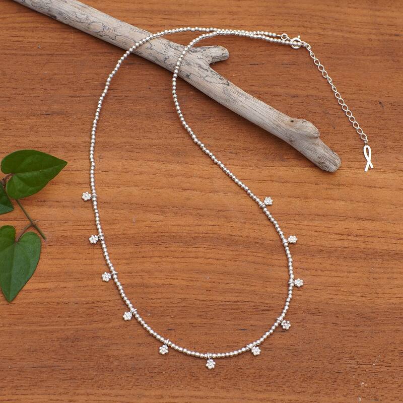 Novica Handmade Petite Fleur Sterling Silver Charm Necklace