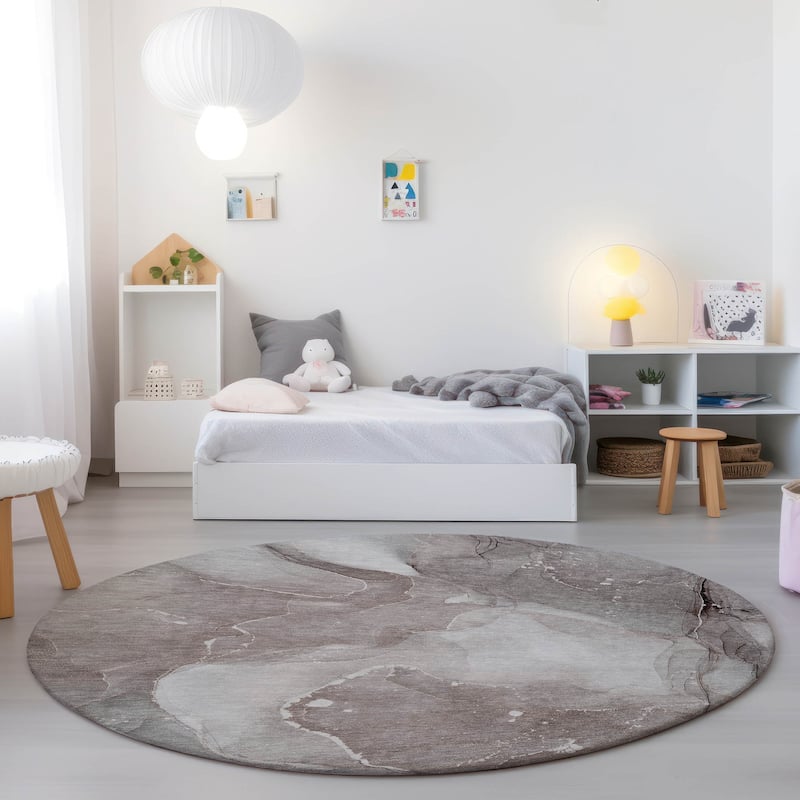 Machine Washable Indoor/ Outdoor Abstract Chantille Rug - 8' x 8' - Taupe