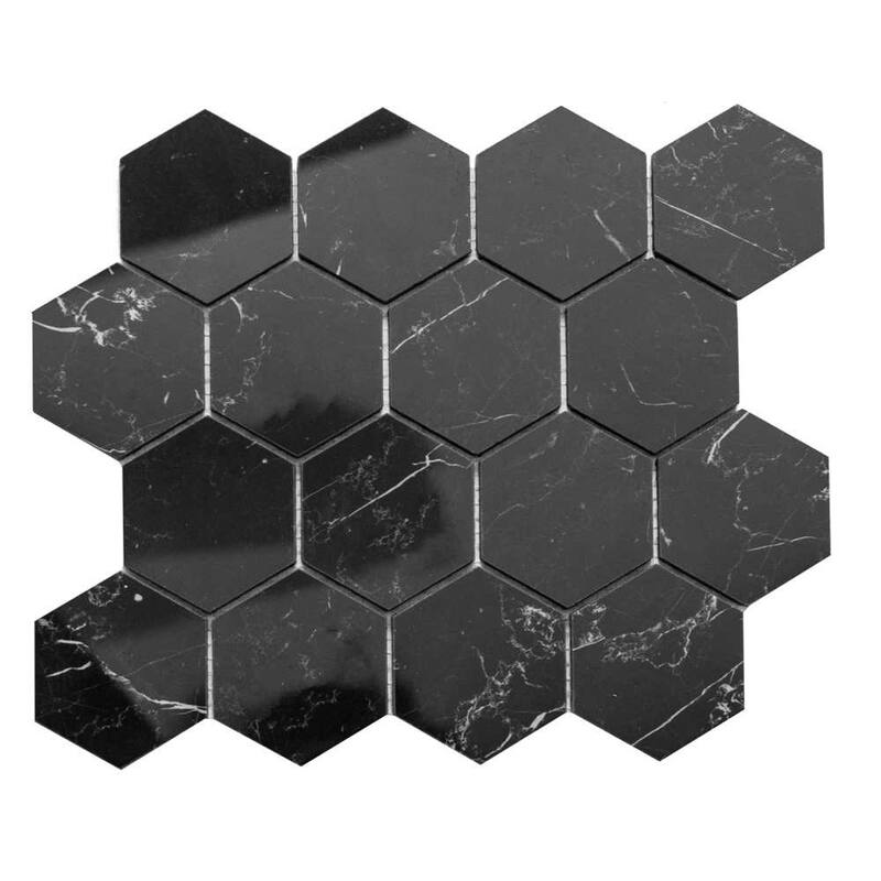 Stately Hex 11x14 Polished Porcelain Mosaic Tile - Floor, Wall, Backsplash