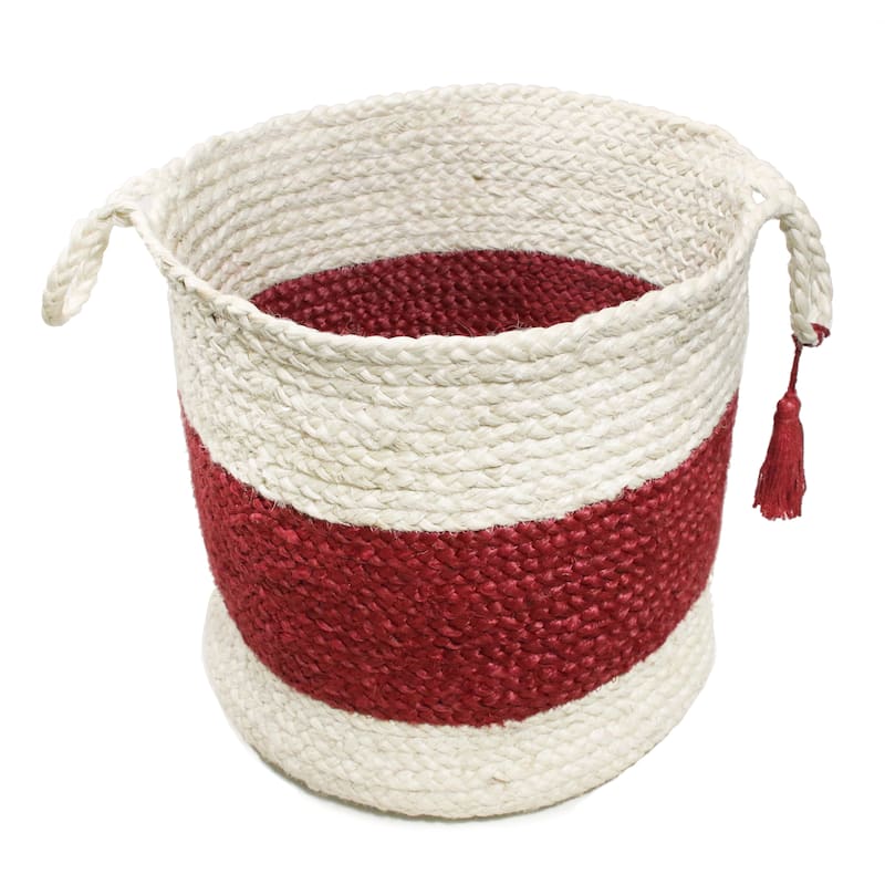 Sevita Bold Striped Off-White Jute Decorative Storage Basket with Handles