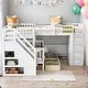 preview thumbnail 1 of 10, Twin-Twin over Full L-Shaped Bunk Bed With 3 Drawers, Portable Desk and Wardrobe White