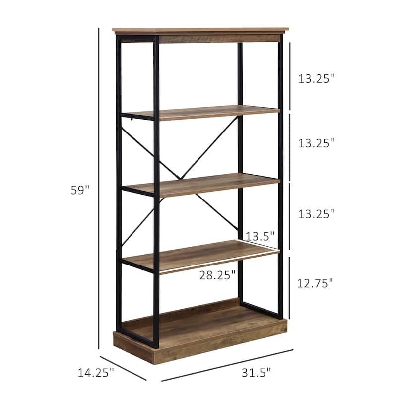 HOMCOM 2/4-Tier Industrial Style Storage Steel Wooden Shelf with a Robust Multi-Functional Design, Tall Organizer