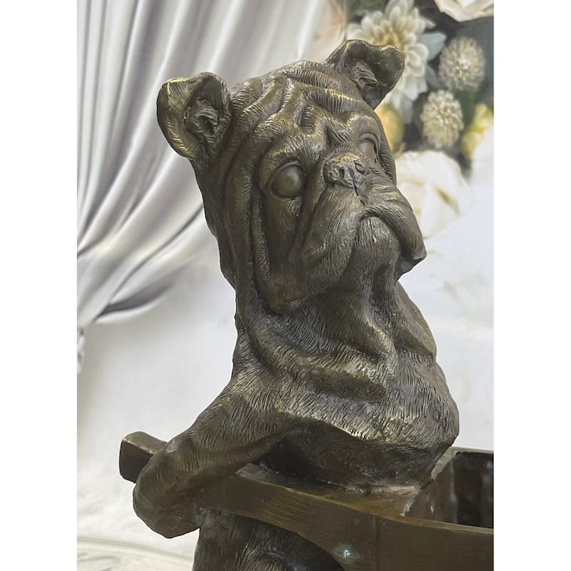 English Imitative BullImitative dog Pushing Wheelbarrow Bronze Planter Dish Sculpture Figure 12 Inches X 12 Inches