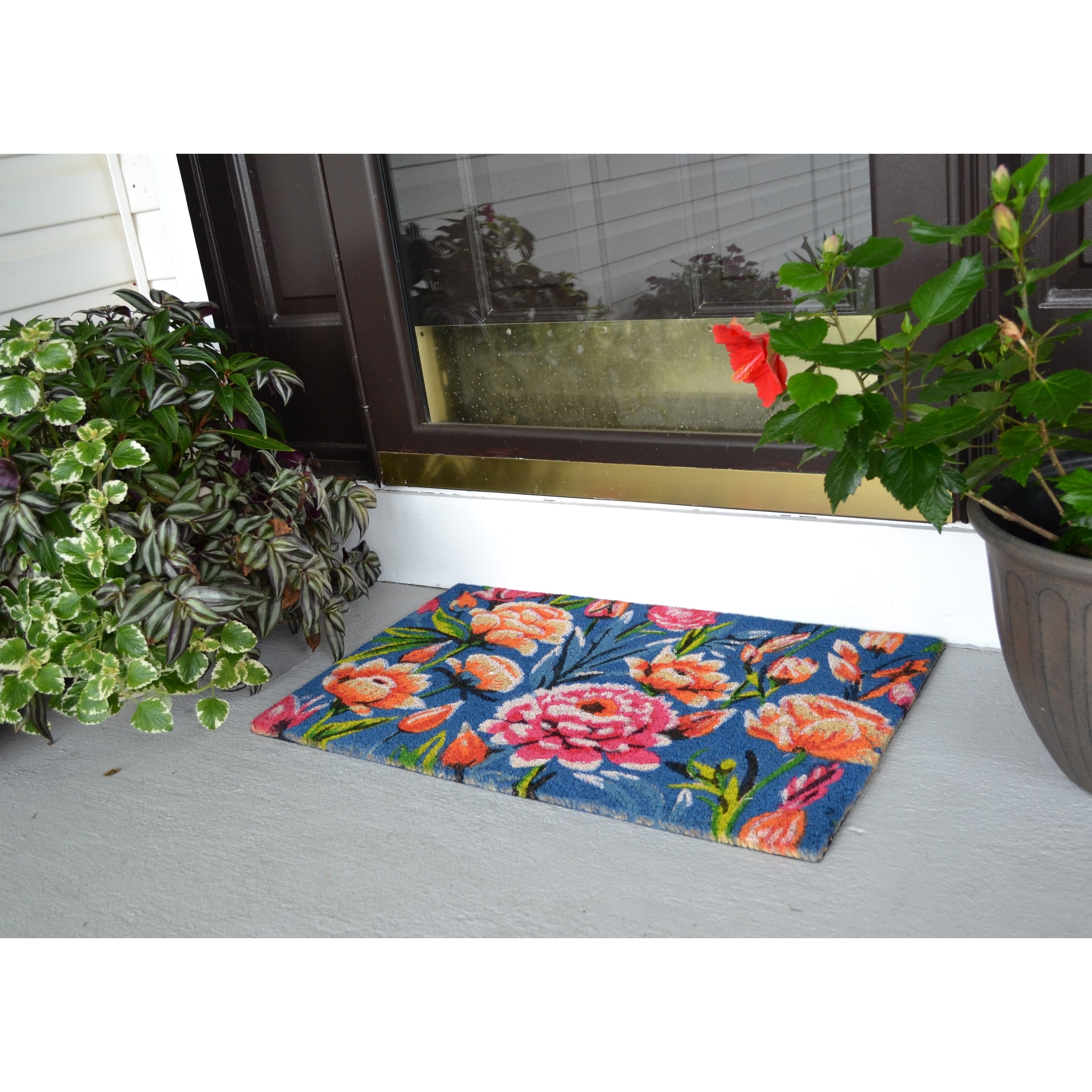 Dahlia Floral Outdoor Coir Non Skid Doormat