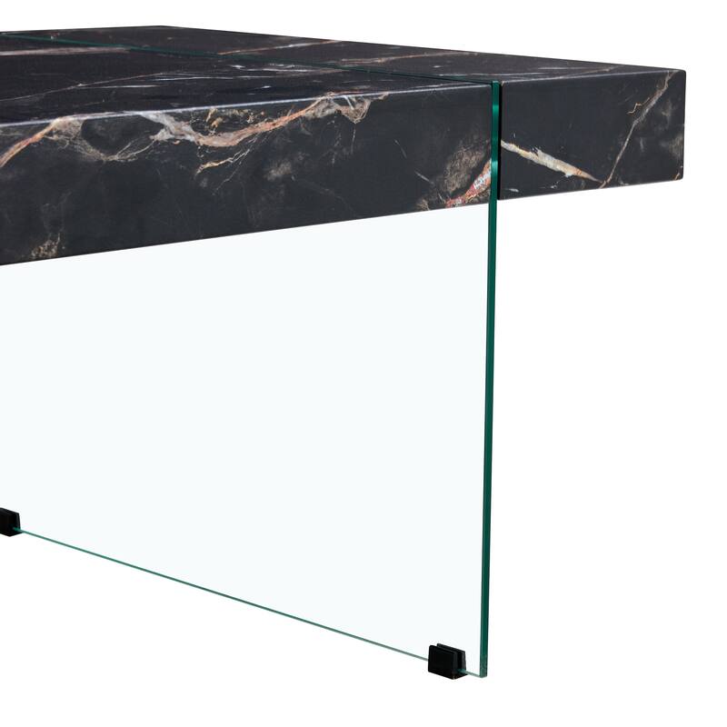 Rectangular Coffee Table with Tempered Glass Legs Wood Side Tables Wood Center Tables for Living Room Reception Room