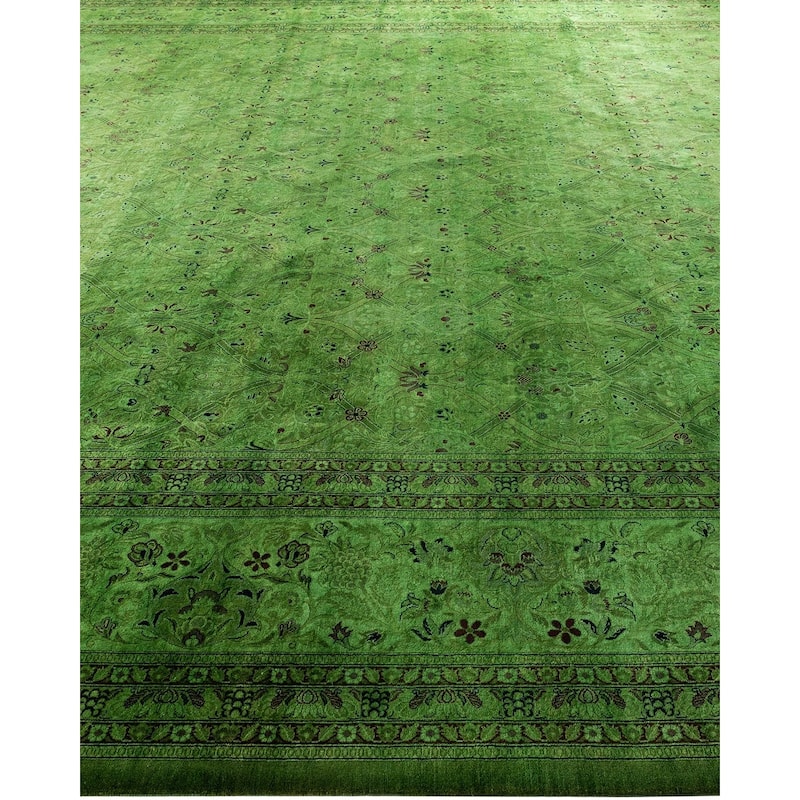Overdyed, One-of-a-Kind Hand-Knotted Area Rug - Green - 12' 2" x 17' 10"