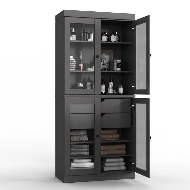Palace Imports 100% Solid Wood 32" Bathroom Cabinet with Clear Glass Doors, 2-Drawers and Adjustable Shelves