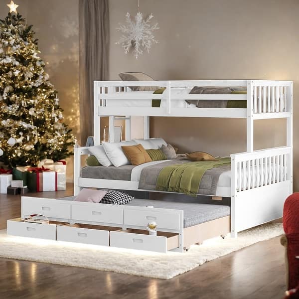 slide 2 of 60, Twin-Over-Full Bunk Bed with Twin size Trundle and Drawers White