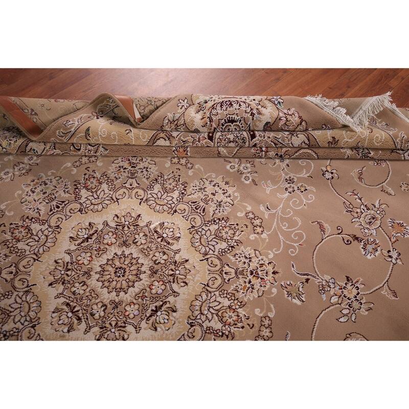 Victorian Style Kashan Turkish Area Rug Machine Made Brown Carpet - 8'0" x 11'5"