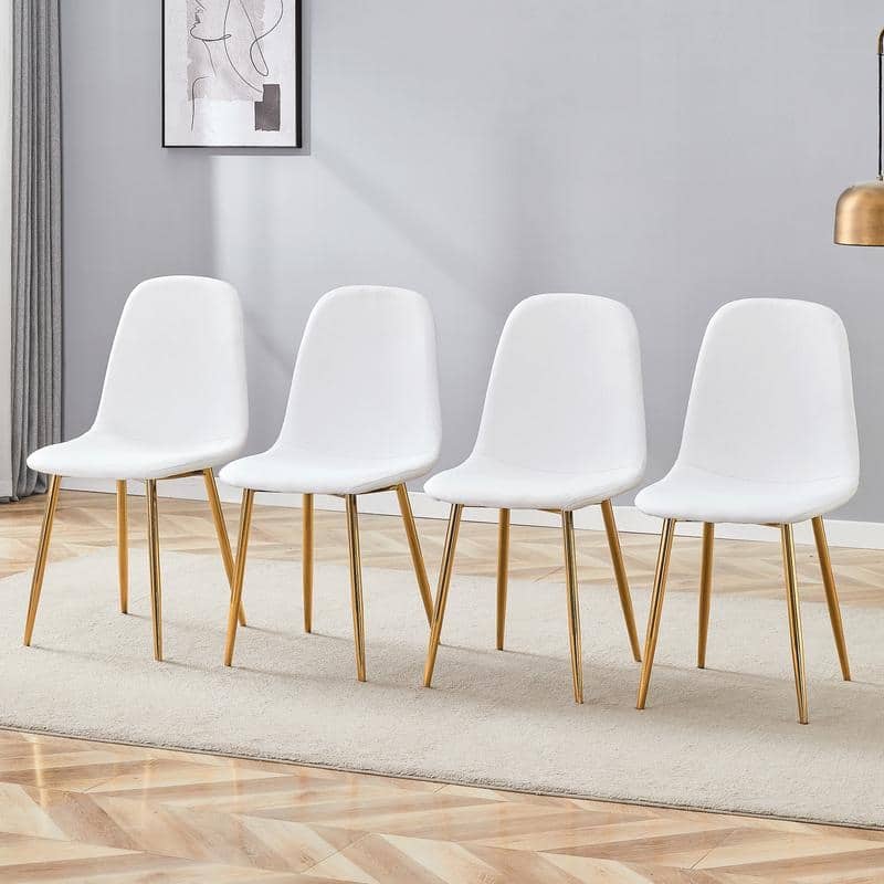 Set of 4 Modern Dining Chairs - Breathable Linen-Cotton Upholstery & Sturdy Integrated Metal Legs