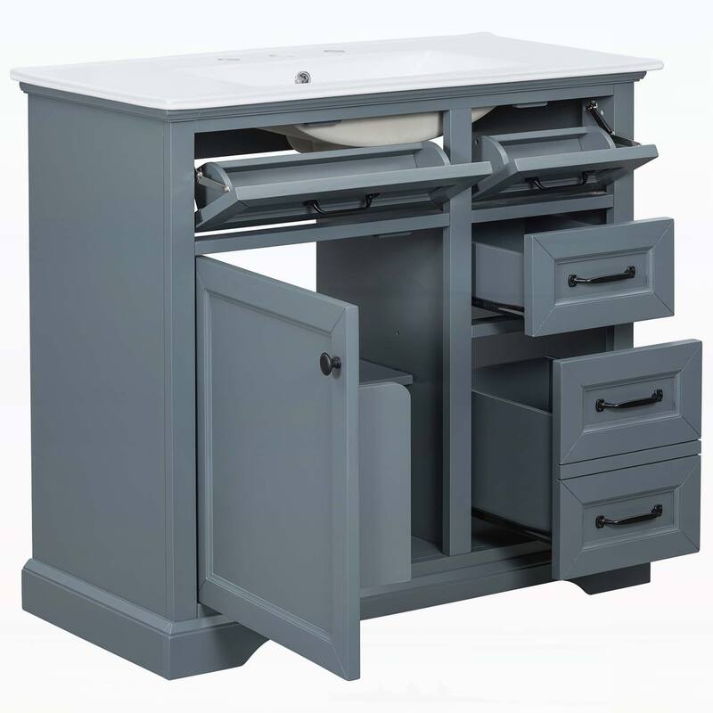 Freestanding Vanity Set with 2 Tip-out Drawers, Soft Close Door Hinges