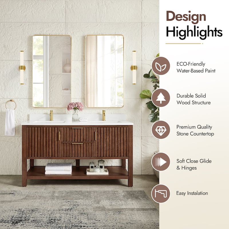 Tehran Bath Vanity with Composite Stone Top without Mirror