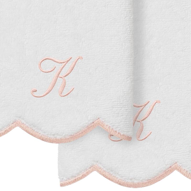 Authentic Hotel and Spa 100% Turkish Cotton Pink ADORNIA Scallop Personalized 2 Piece Fingertip Towel Set - 2 Fingertip Towels