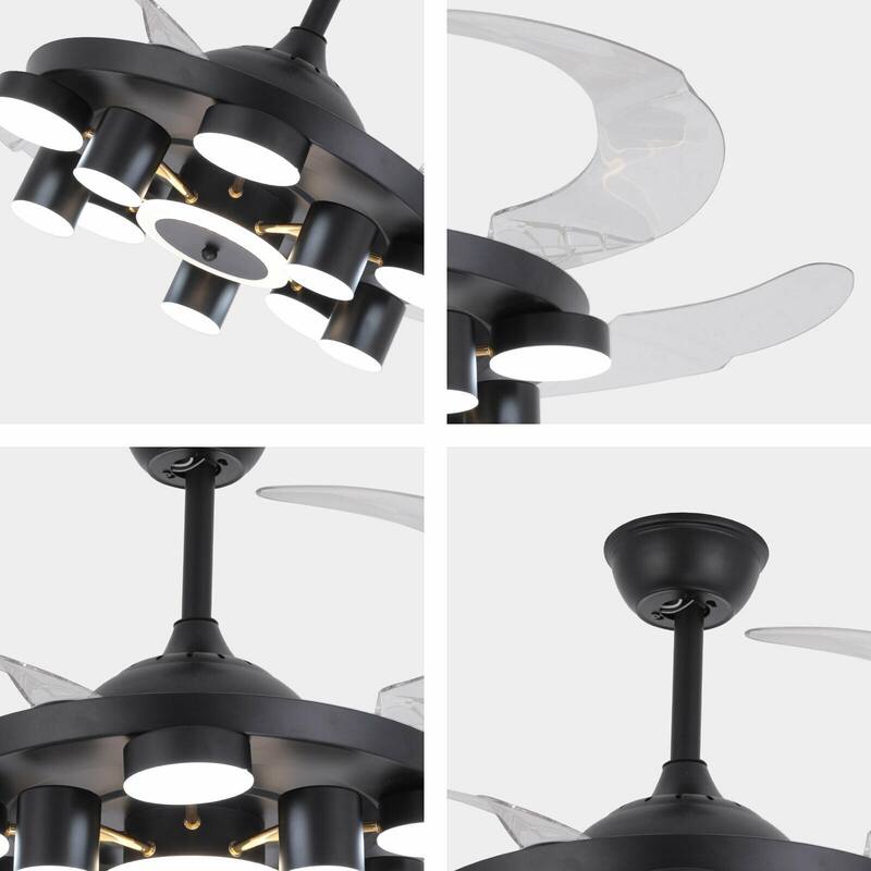 42'' Black Unique Ceiling Fan Retractable Blades with Remote On Sale