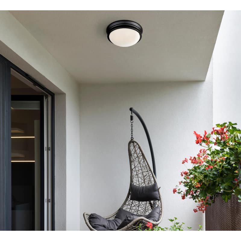 Westinghouse Lighting Meadowbrook 13-Inch, Two-Light Outdoor Flush Mount Ceiling Fixture, Frosted Glass - 13-Inch
