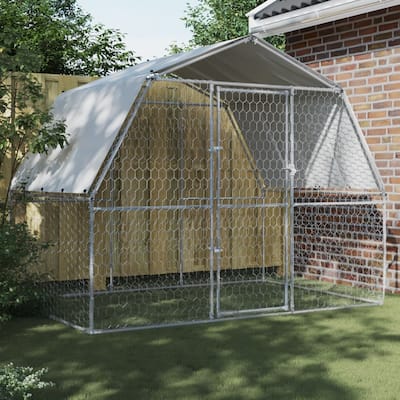 vidaXL Dog Cage with Roof and Door Playpen Animal Kennel Silver Galvanized Steel