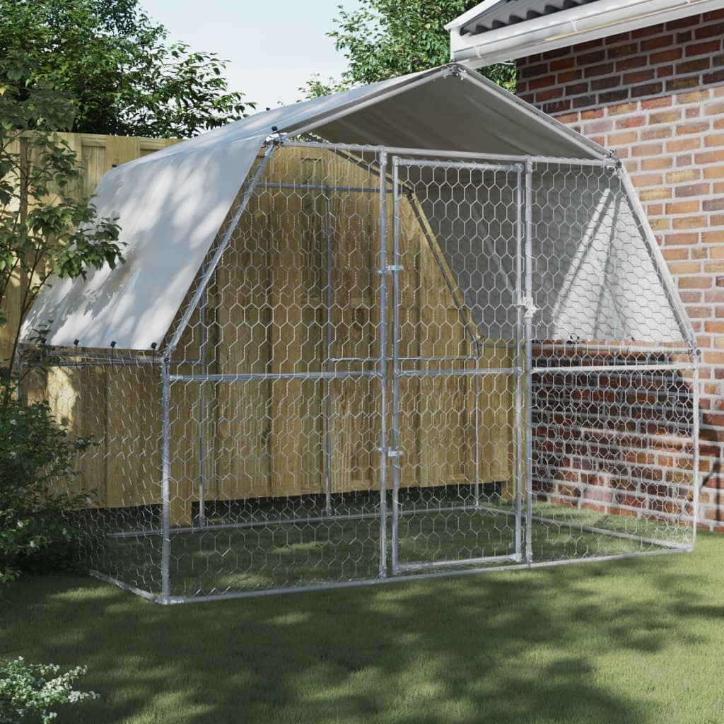 vidaXL Dog Cage with Roof and Door Playpen Animal Kennel Silver Galvanized Steel