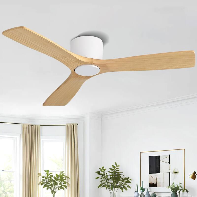 48Inch 3Blade Dc Motor Indoor Flush Mount Ceiling Fan With Remote - 48" - Wood/White