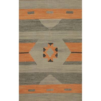 Hand Woven Oriental 100% Wool Carpet Southwestern Modern Greys & Charcoal Kilim Area Rug - 5' 0'' X 3' 3''