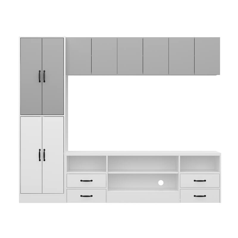 Wall Entertainment Center with Storage Cabinets, TV Stand & Optional 30" Electric Fireplace