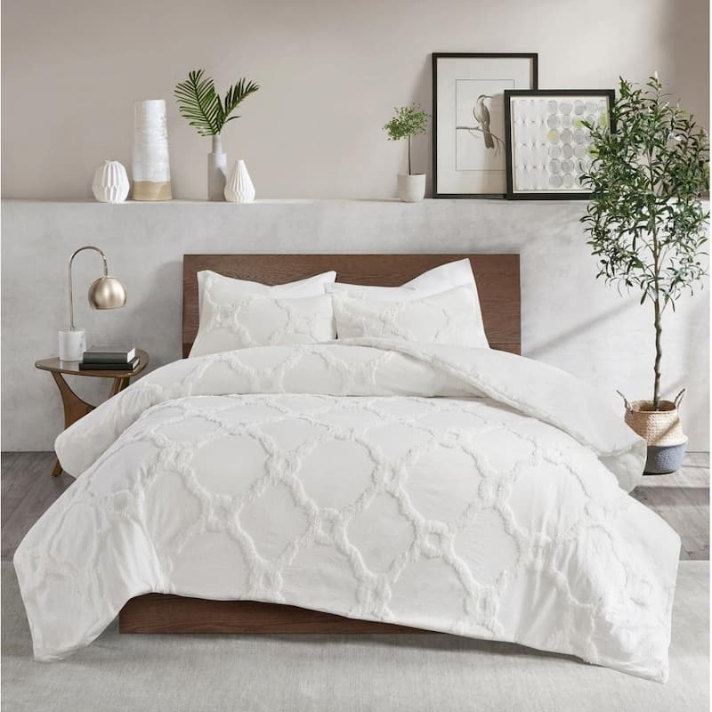 Madison Park Nollie Tufted Cotton Chenille Geometric Duvet Cover Set