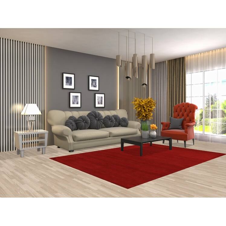 Gabbeh Modern Area Rug Handmade Oriental Red Wool Carpet - 5'6" x 7'10"