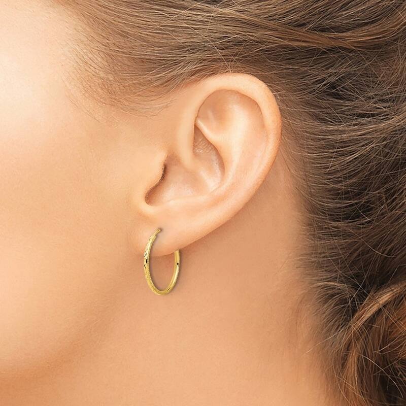 Curata 14k Yellow Gold Sparkle Cut Endless Hoop Earrings - 19.1x1.5mm
