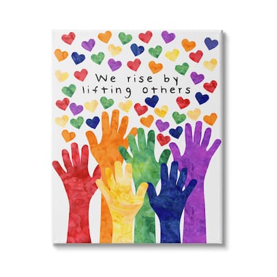 Stupell We Rise By Lifting Others Rainbow Hand Hearts Canvas Wall Art - Multi-Color