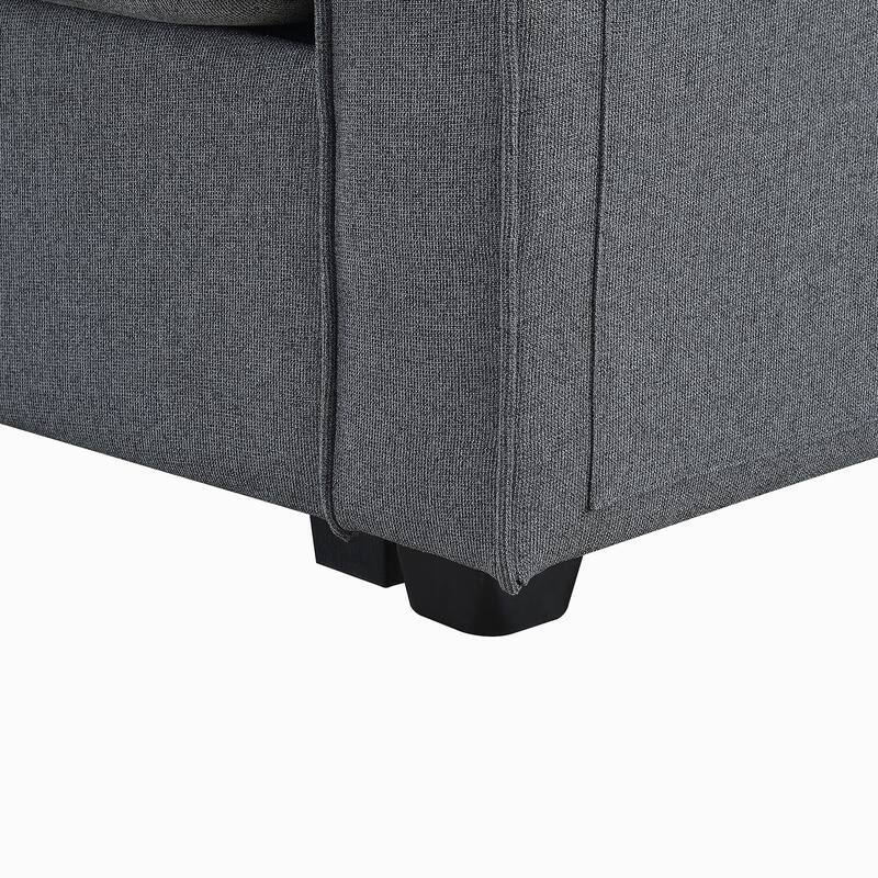 4-Seater Linen Fabric Sofa with Armrest Pockets and 4 Pillows