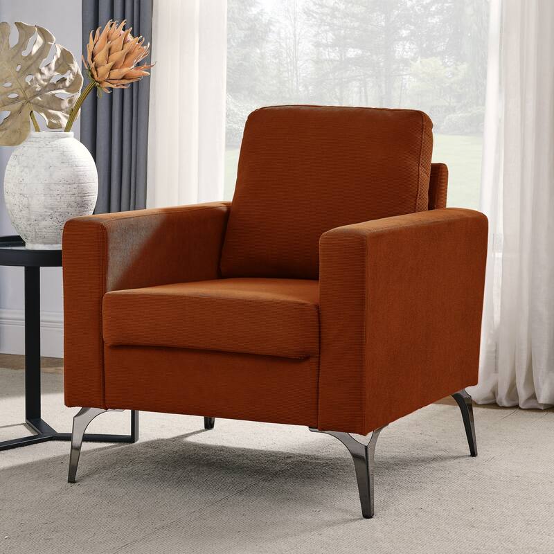 Modern Corduroy Upholstered Singles Sofa Chair with Metal Legs